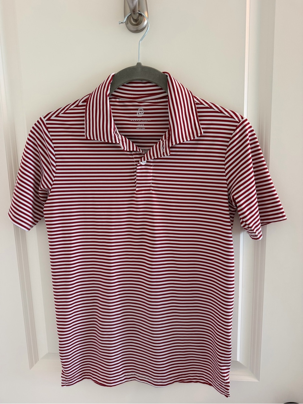 Performance Striped Red & White Boys’ Polo Shirt Size 10/12